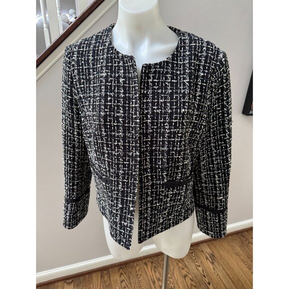 BOSS Hugo Boss Kalali Cropped Tweed Blazer Jacket Black White Size 12 - Picture 5 of 8